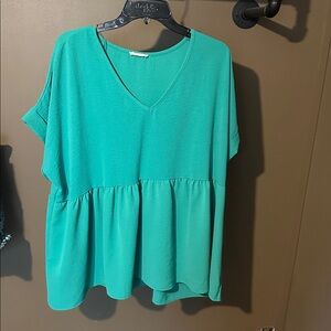 entro Teal V-Neck Peplum Tunic